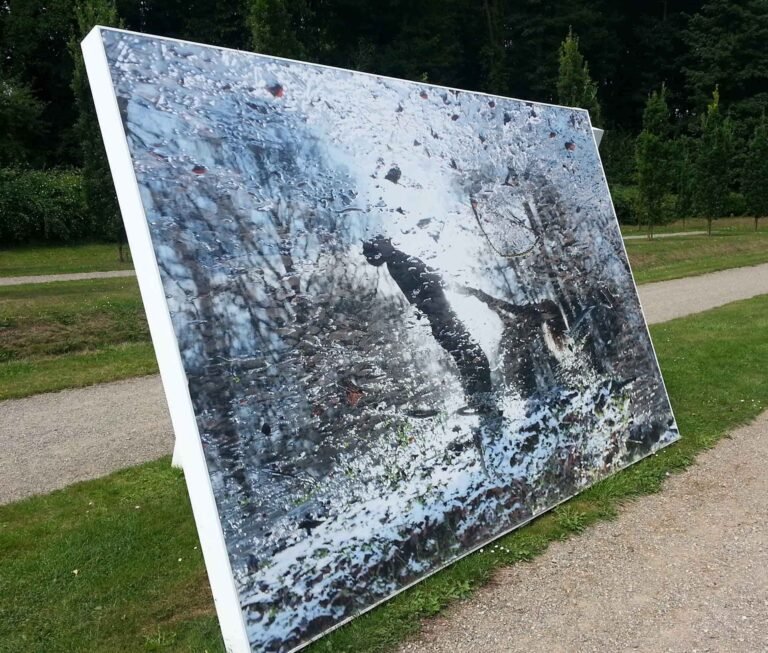 Bâche grand format extérieur collée sur panneau bois pour exposition artistique, impression couleur haute définition